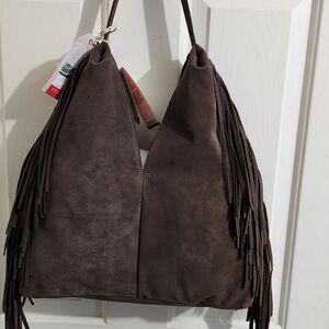 Divina Firenze Fringe Suede Shoulder Bag in Dark Brown NWT
